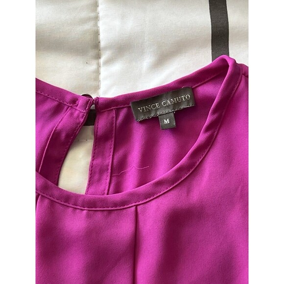 Vince Camuto Chiffon Sleeveless Top Crew Neck Solid Fushia Sz M Blouse - Picture 3 of 6